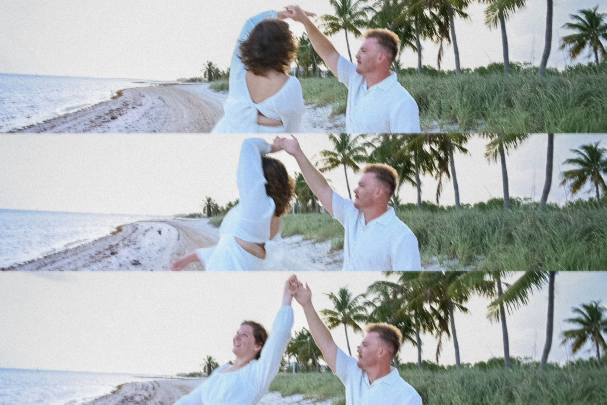 Cinematic motion collage of a couple dancing on the beach